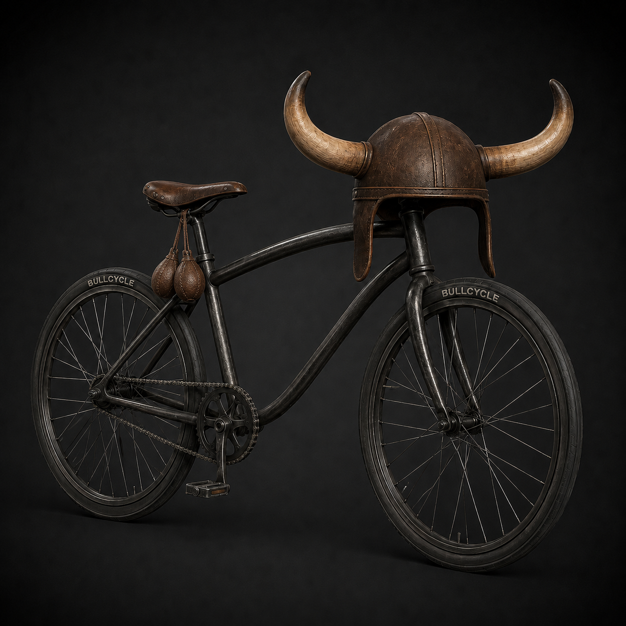 BULLCYCLE logo — a black bicycle wearing a horned bull helmet